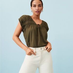 LOFT Shirred Tie Neck Top